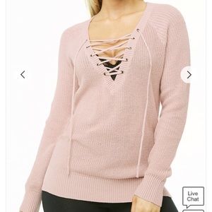 Green lace up sweater